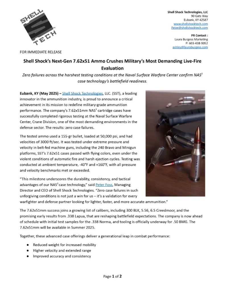 Shell Shock’s Next-Gen 7.62x51 Ammo Crushes Military’s Most Demanding Live-Fire Evaluation