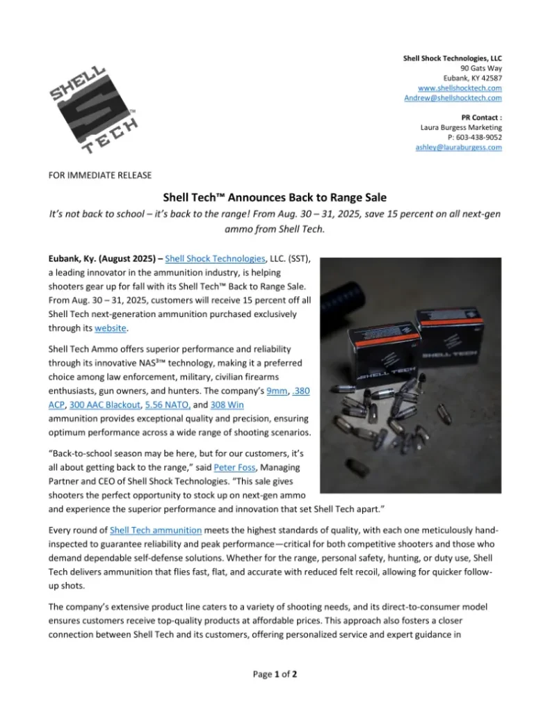 Shell Tech™ Announces Back to Range Sale