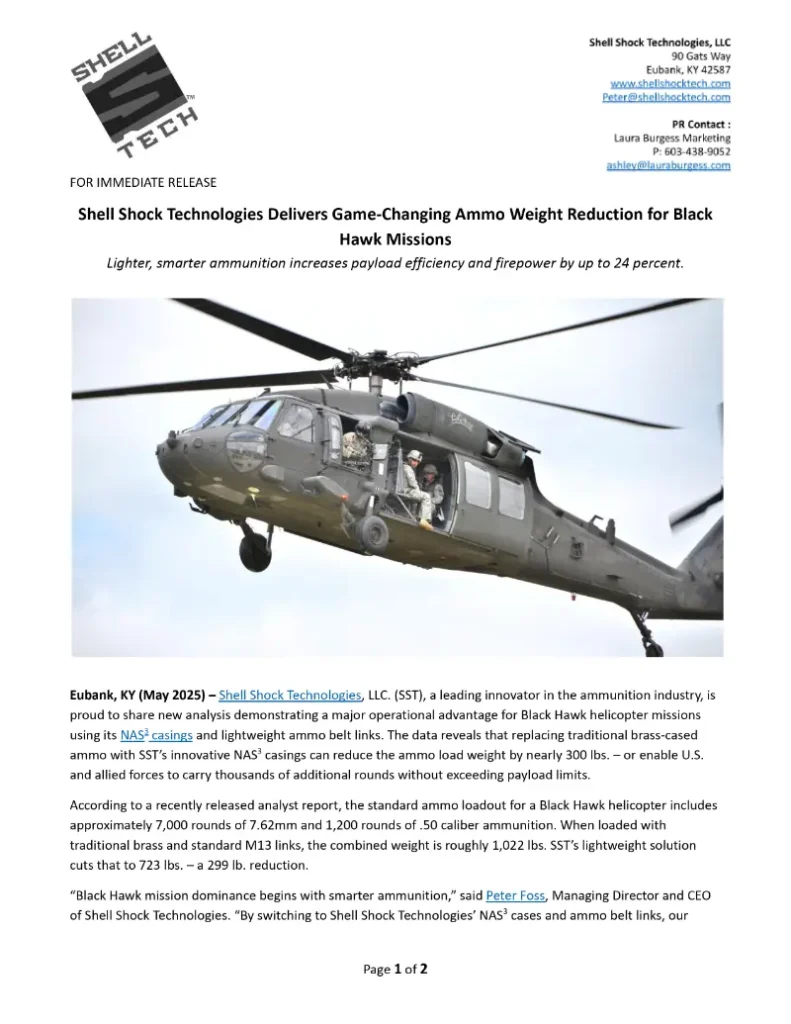Shell Shock Technologies Delivers Game-Changing Ammo Weight Reduction for Black Hawk Missions