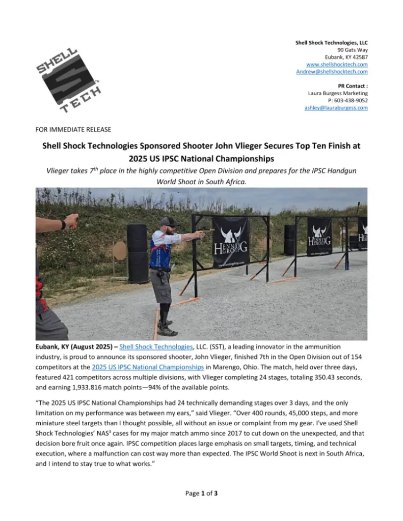 Shell Shock Technologies Sponsored Shooter John Vlieger Secures Top Ten Finish at 2025 US IPSC National Championships