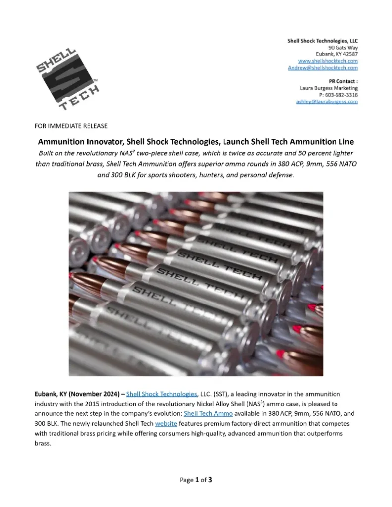 Ammunition Innovator, Shell Shock Technologies, Launch Shell Tech Ammunition Line