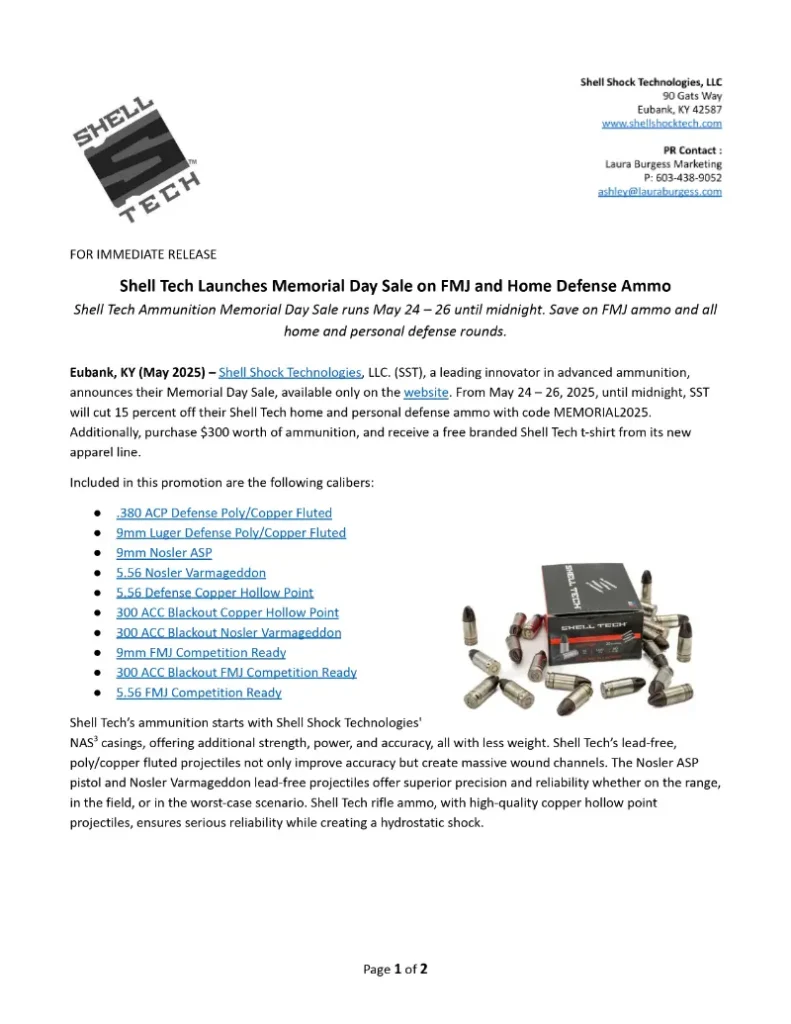 Shell Tech Launches Memorial Day Sale on FMJ and Home Defense Ammo