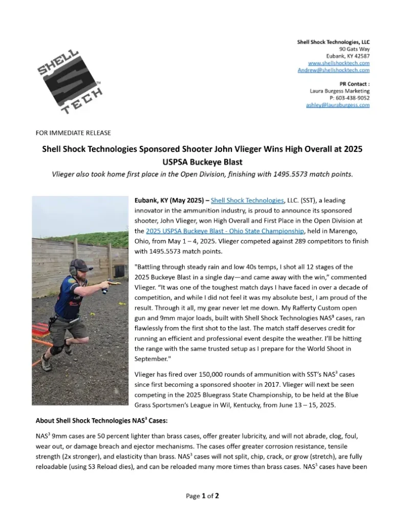 Shell Shock Technologies Sponsored Shooter John Vlieger Wins High Overall at 2025 USPSA Buckeye Blast