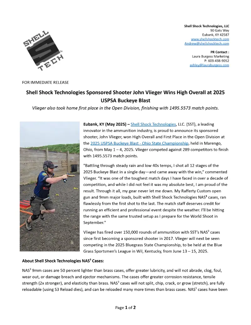 Shell Shock Technologies Sponsored Shooter John Vlieger Wins High Overall at 2025 USPSA Buckeye Blast