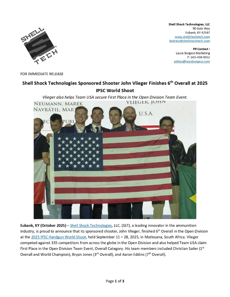 Shell Shock Technologies Sponsored Shooter John Vlieger Finishes 6th Overall at 2025 IPSC World Shoot